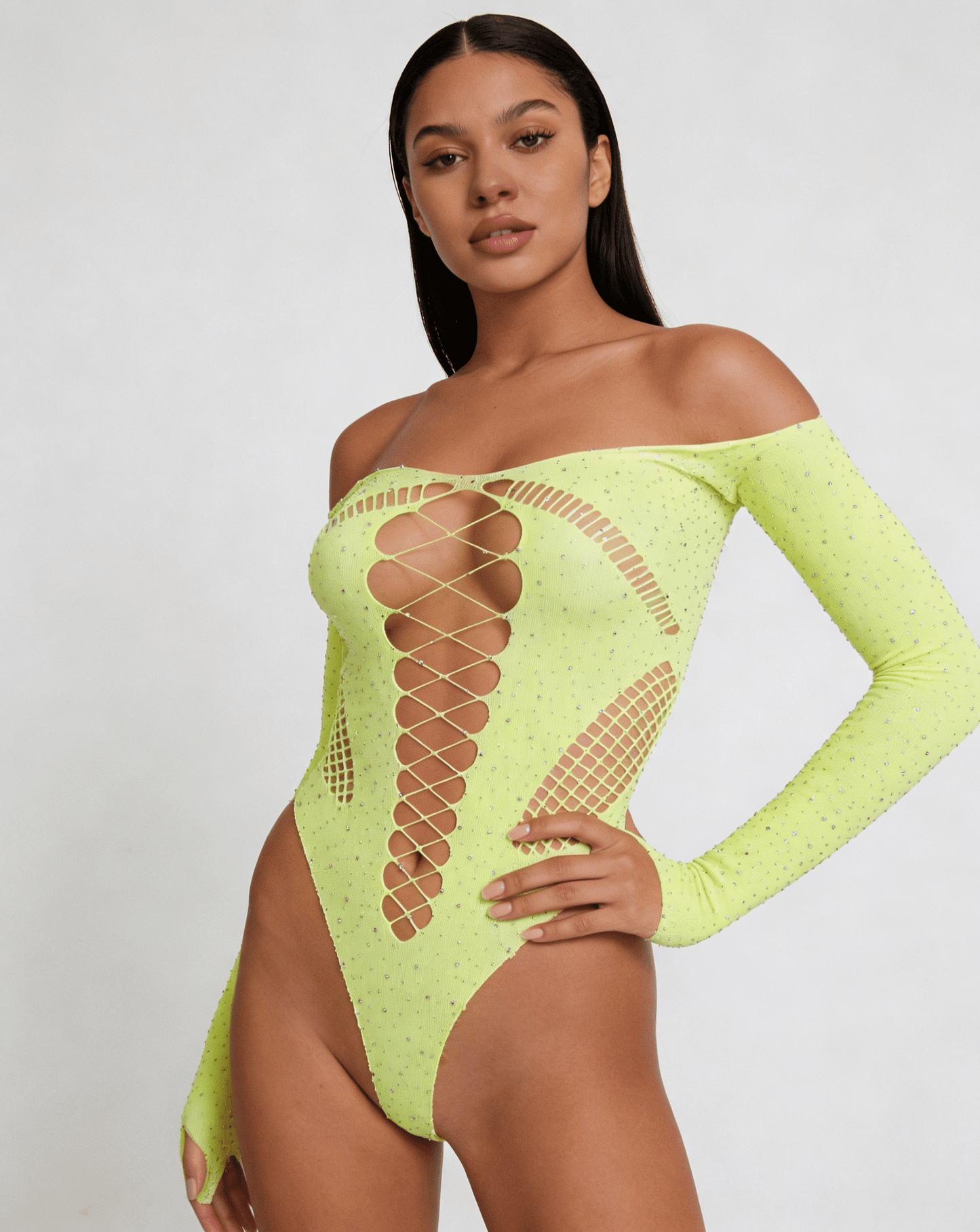 Love In Leather LIN009 Rhinestone Bodysuit One Size - MULTIPLE COLOURS