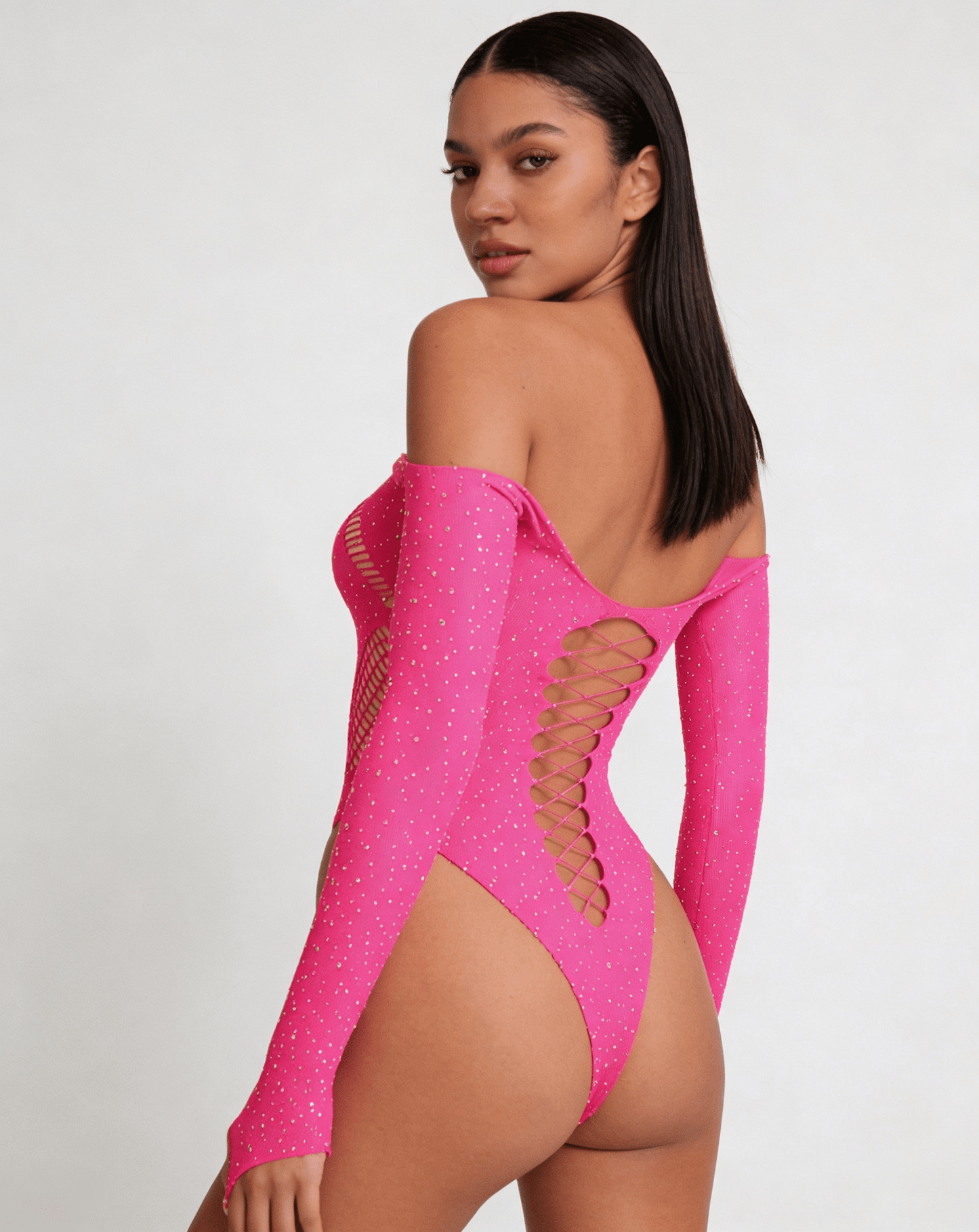 Love In Leather LIN009 Rhinestone Bodysuit One Size - MULTIPLE COLOURS