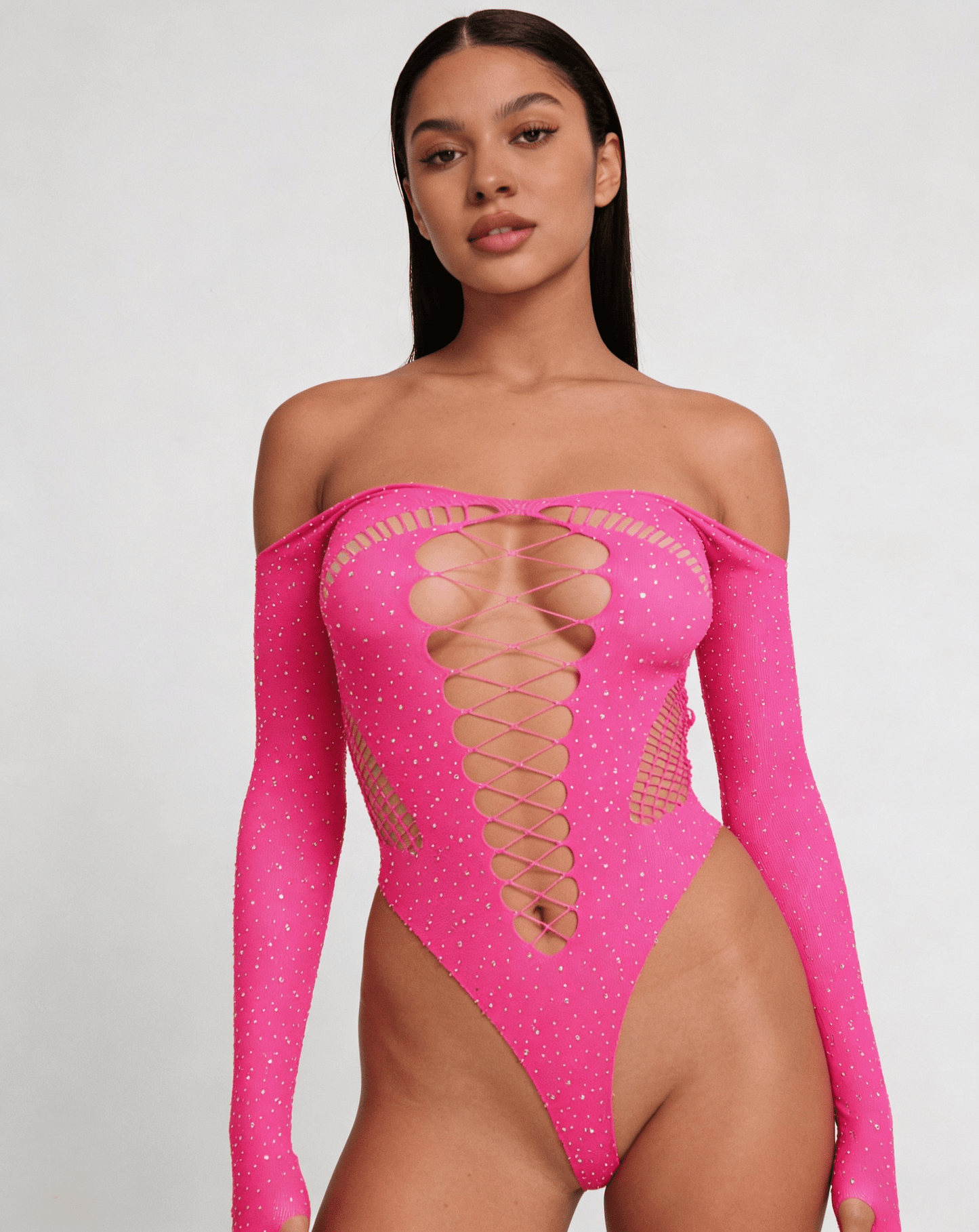 Love In Leather LIN009 Rhinestone Bodysuit One Size - MULTIPLE COLOURS