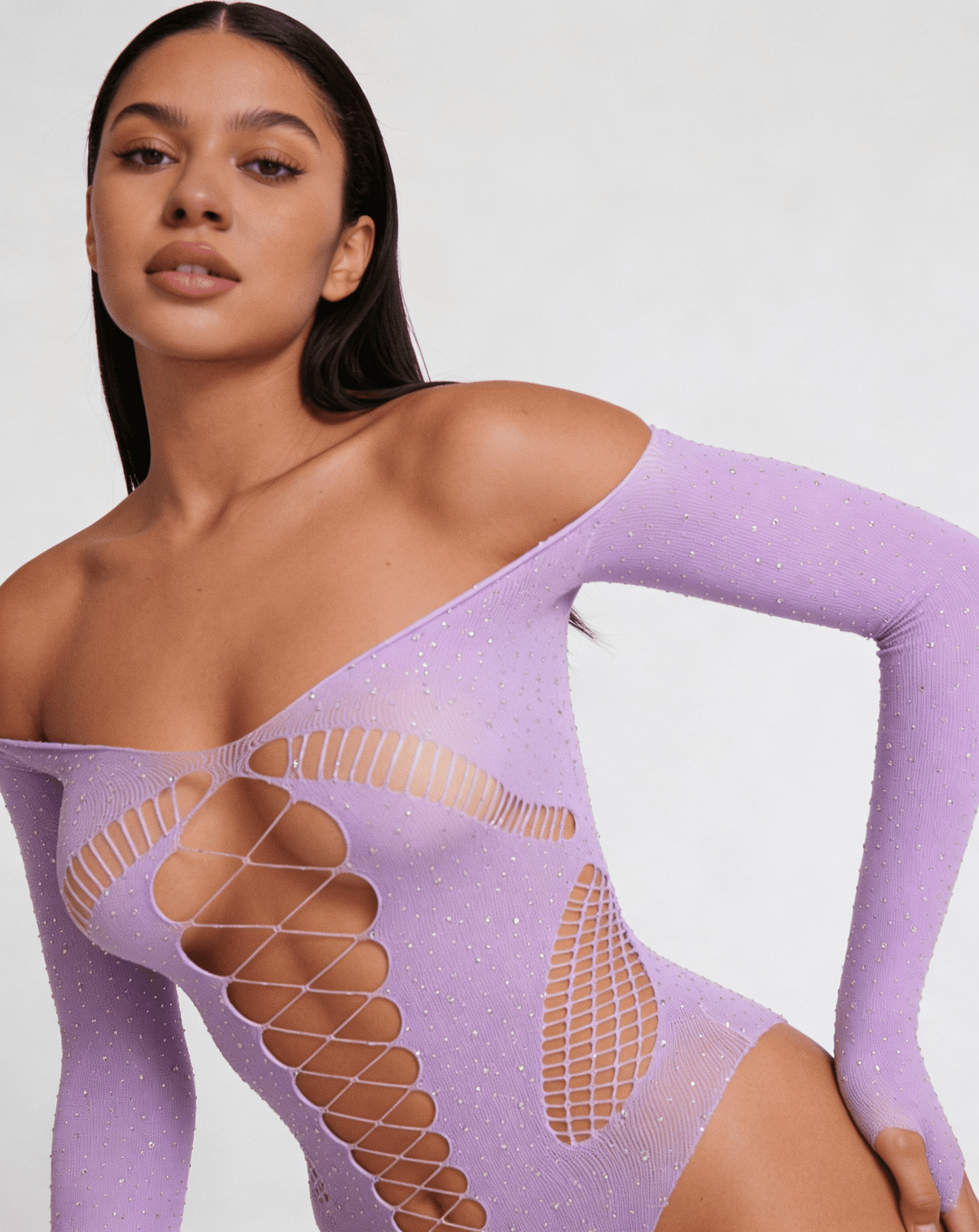 Love In Leather LIN009 Rhinestone Bodysuit One Size - MULTIPLE COLOURS