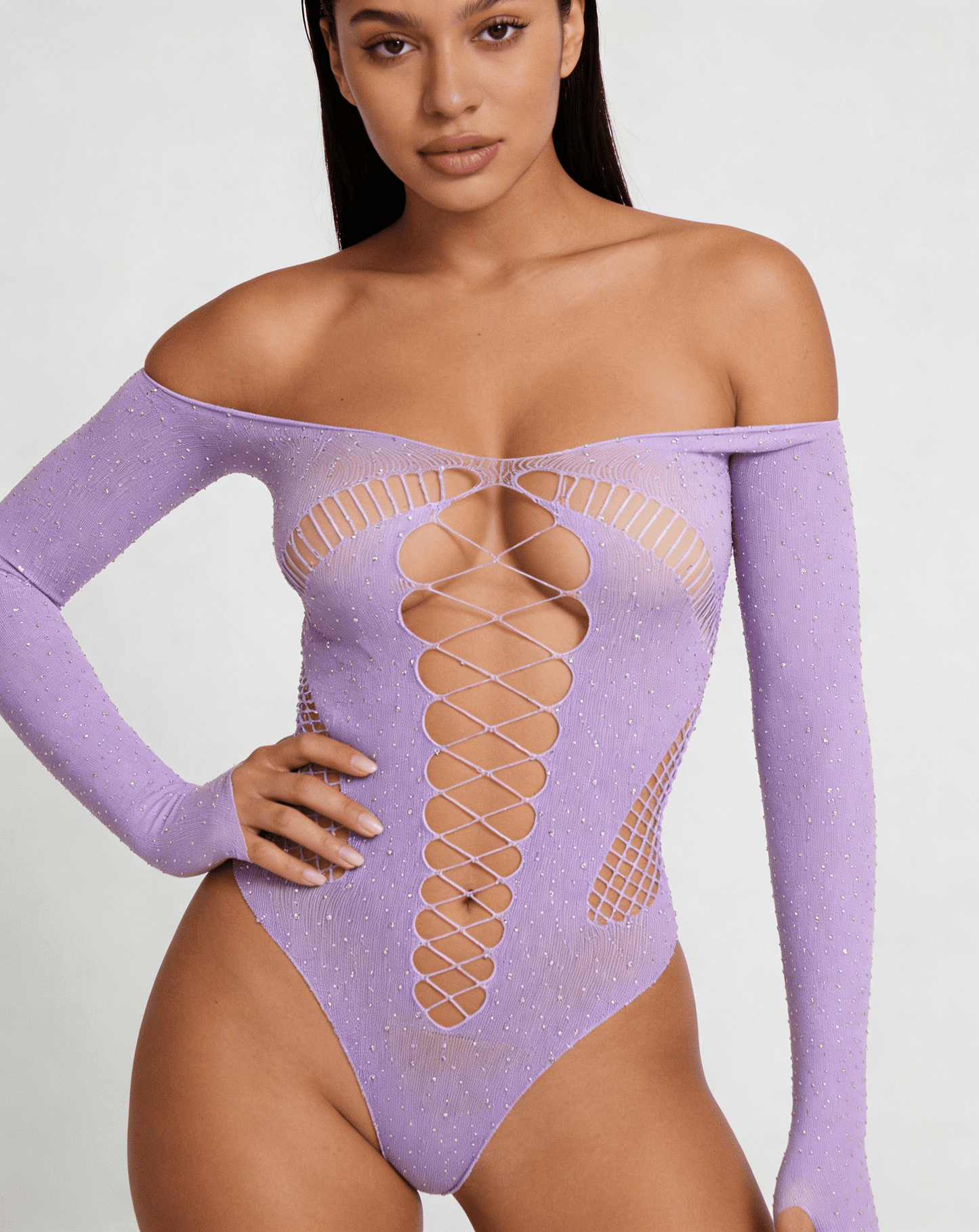 Love In Leather LIN009 Rhinestone Bodysuit One Size - MULTIPLE COLOURS