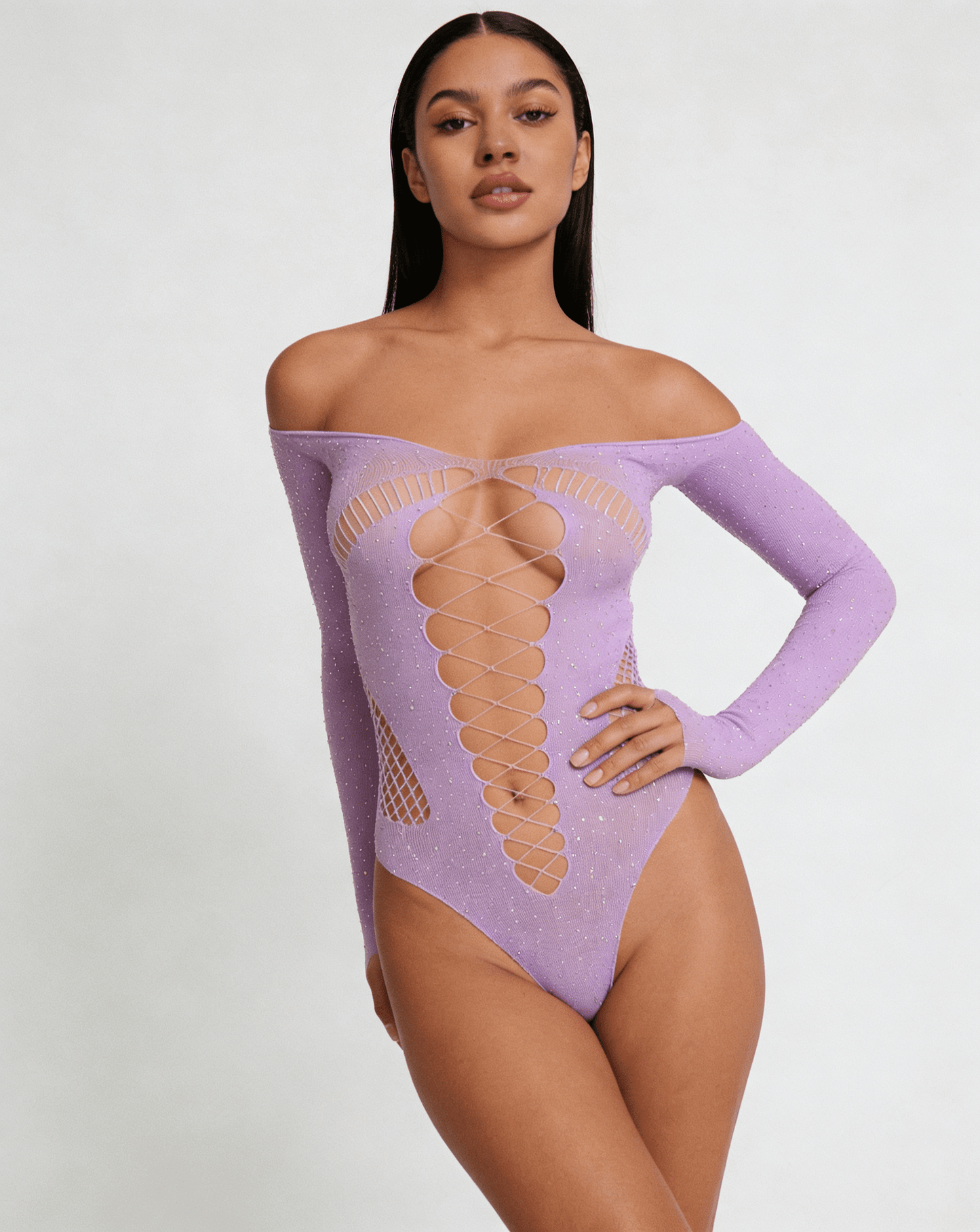 Love In Leather LIN009 Rhinestone Bodysuit One Size - MULTIPLE COLOURS