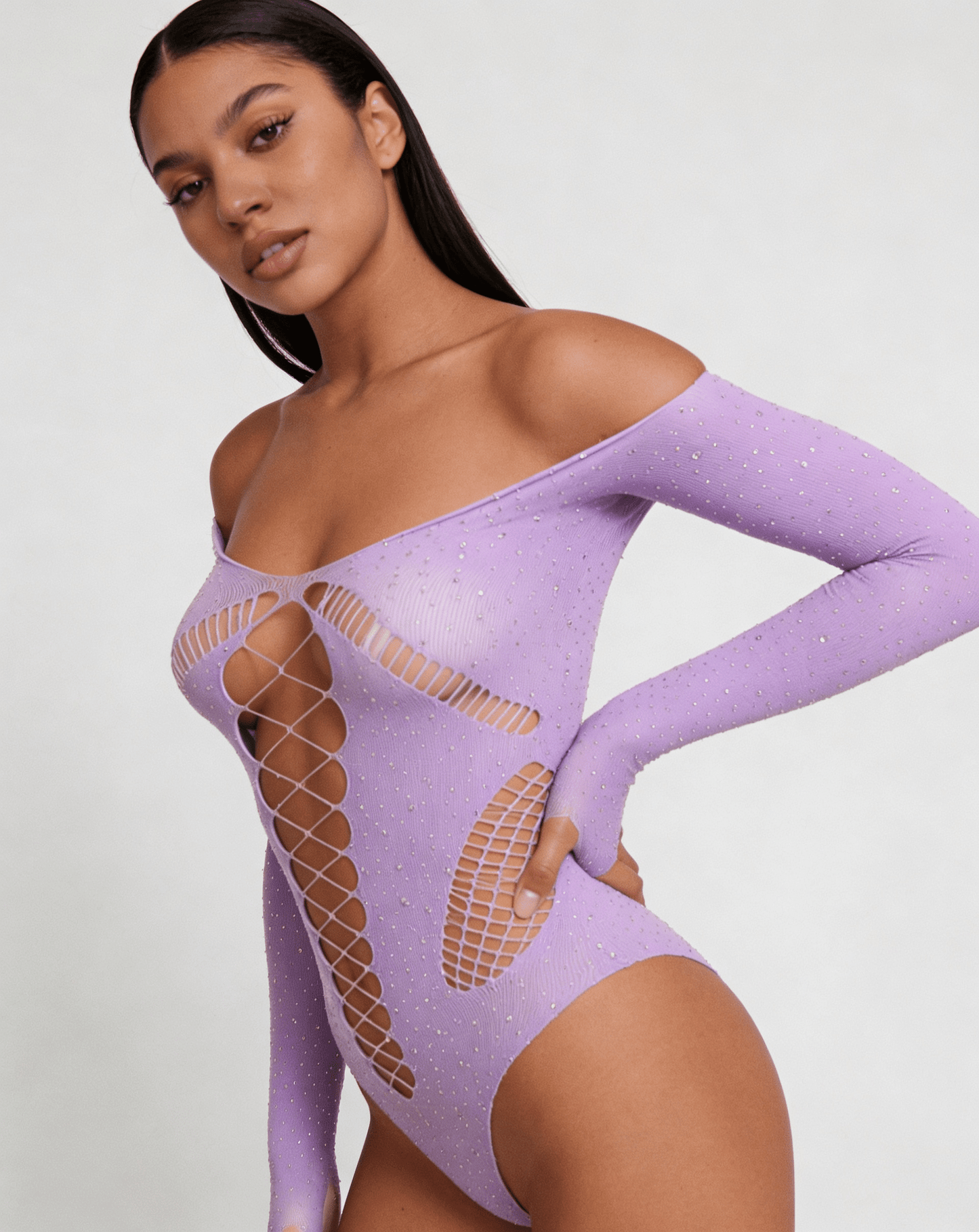 Love In Leather LIN009 Rhinestone Bodysuit One Size - MULTIPLE COLOURS
