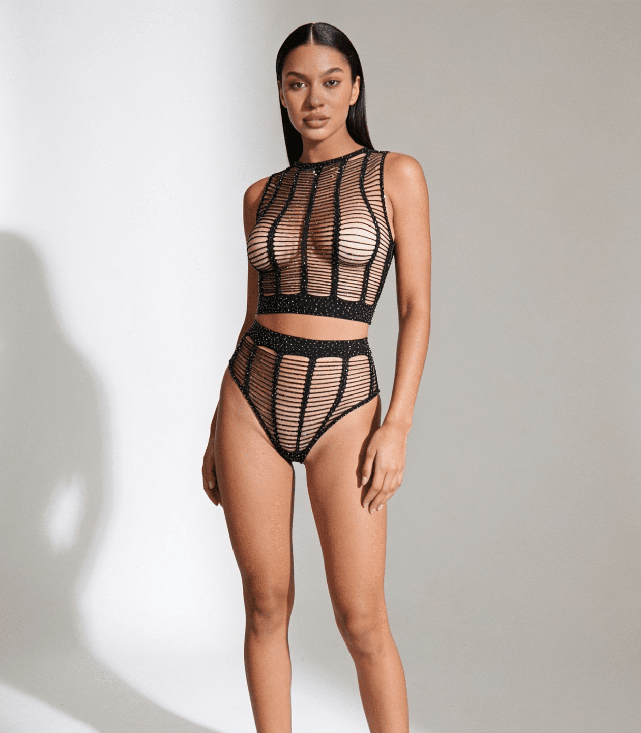 Love In Leather LIN010 Rhinestone Two Piece Set One Size - MULTIPLE COLOURS