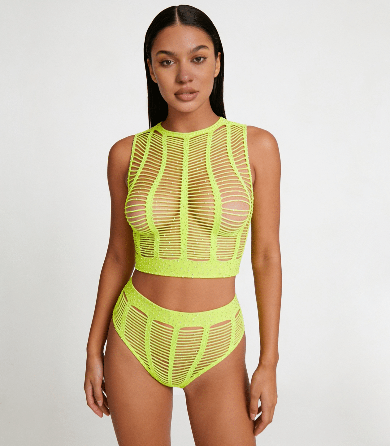 Love In Leather LIN010 Rhinestone Two Piece Set One Size - MULTIPLE COLOURS
