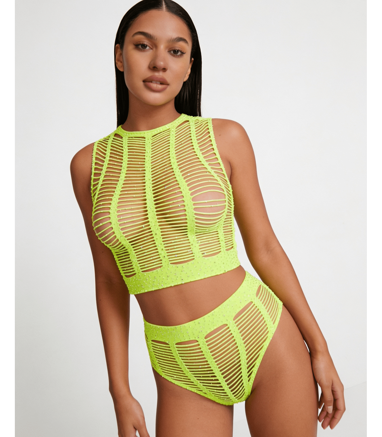 Love In Leather LIN010 Rhinestone Two Piece Set One Size - MULTIPLE COLOURS