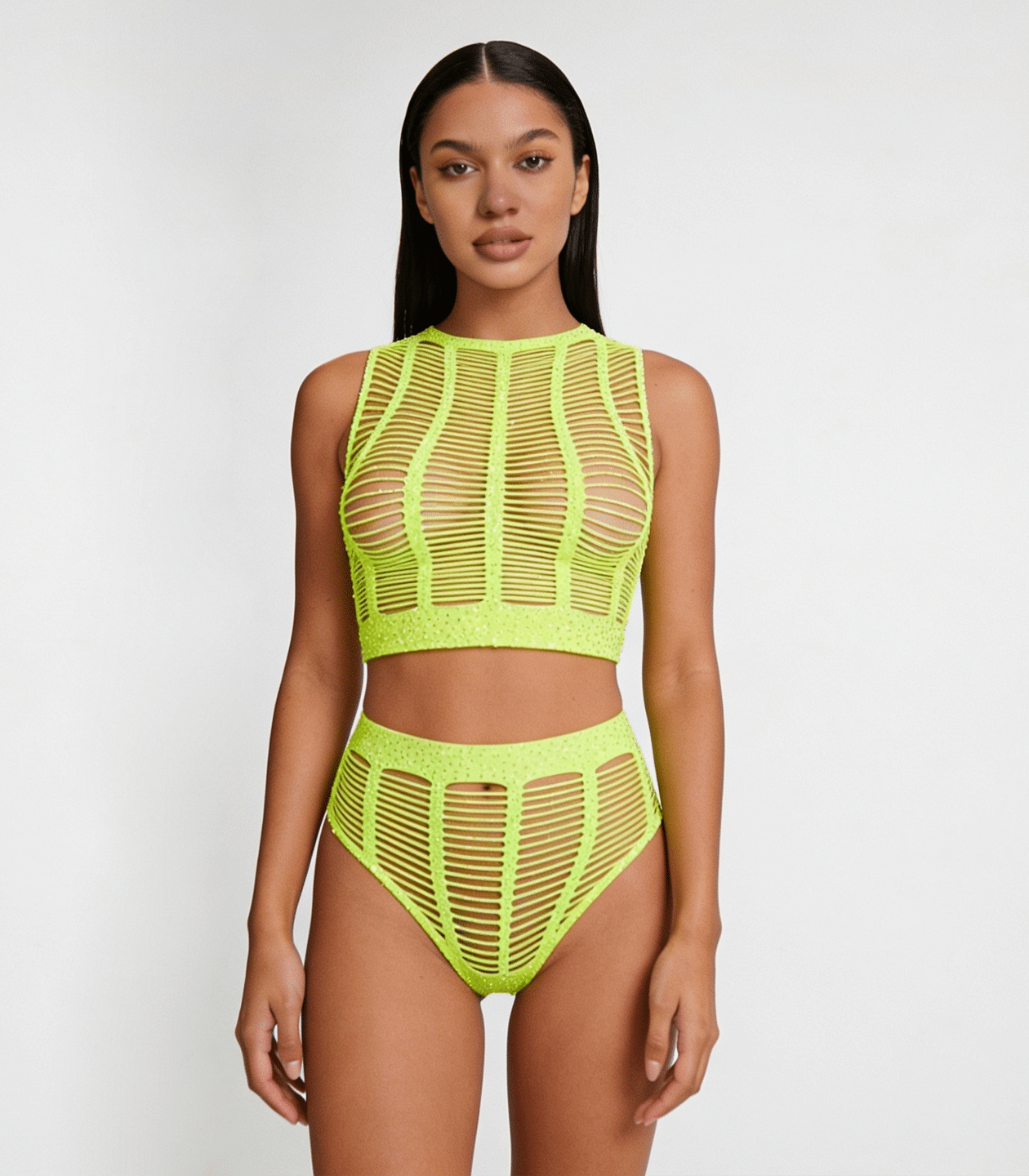 Love In Leather LIN010 Rhinestone Two Piece Set One Size - MULTIPLE COLOURS