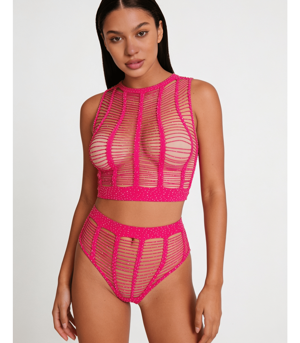 Love In Leather LIN010 Rhinestone Two Piece Set One Size - MULTIPLE COLOURS