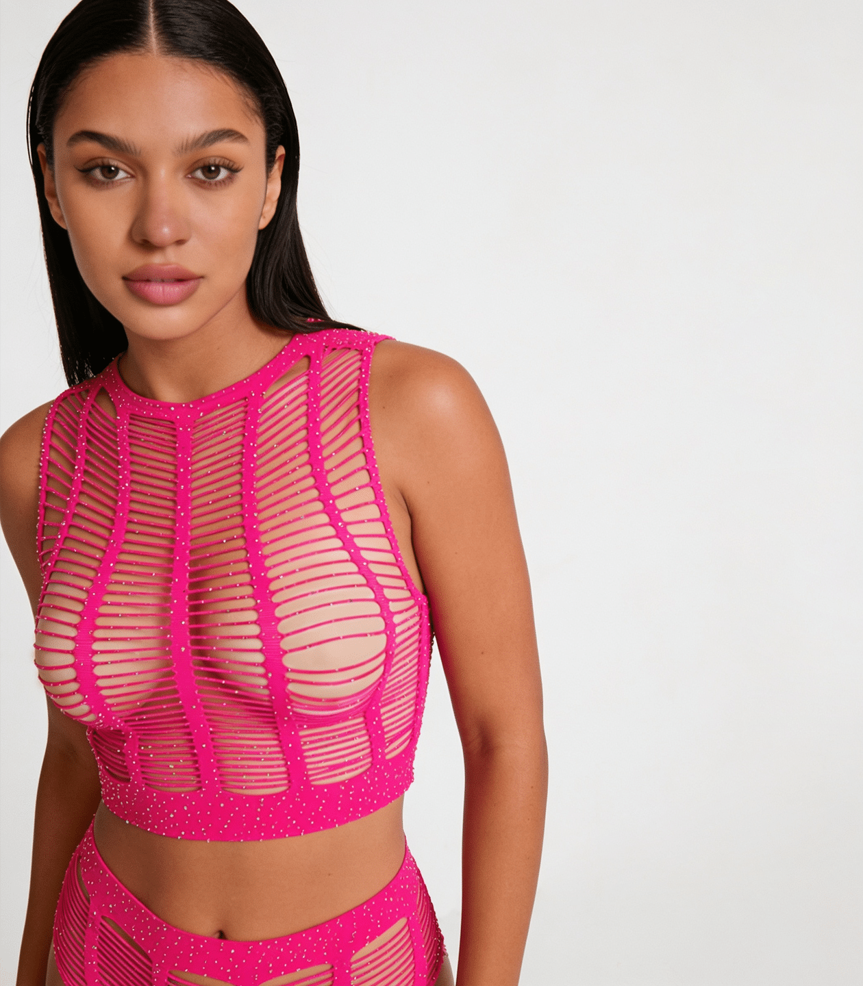 Love In Leather LIN010 Rhinestone Two Piece Set One Size - MULTIPLE COLOURS