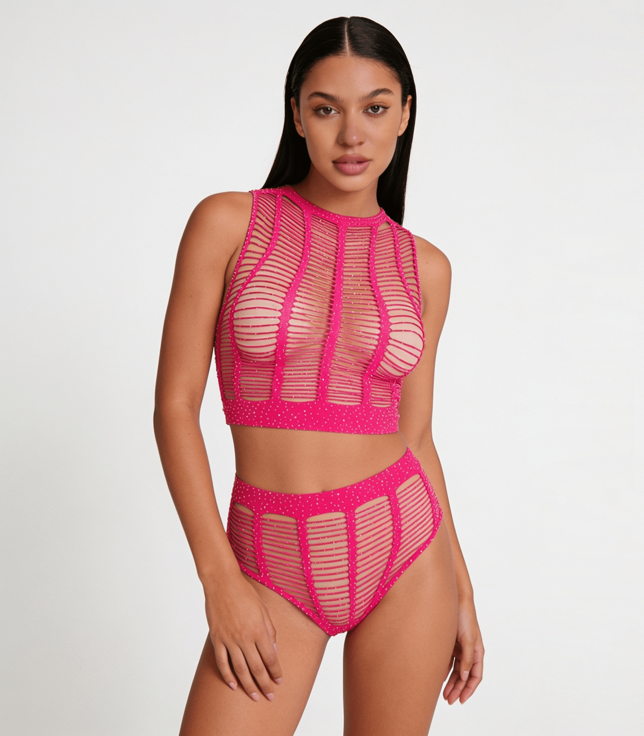 Love In Leather LIN010 Rhinestone Two Piece Set One Size - MULTIPLE COLOURS