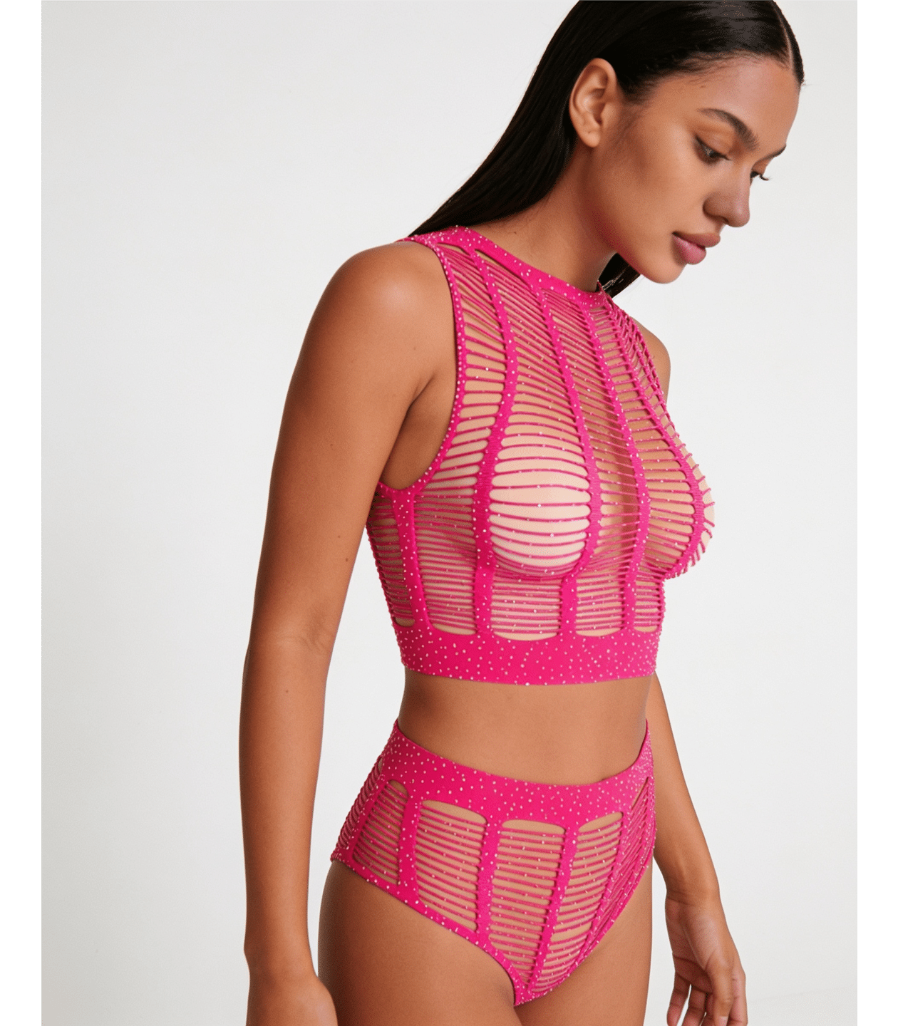 Love In Leather LIN010 Rhinestone Two Piece Set One Size - MULTIPLE COLOURS