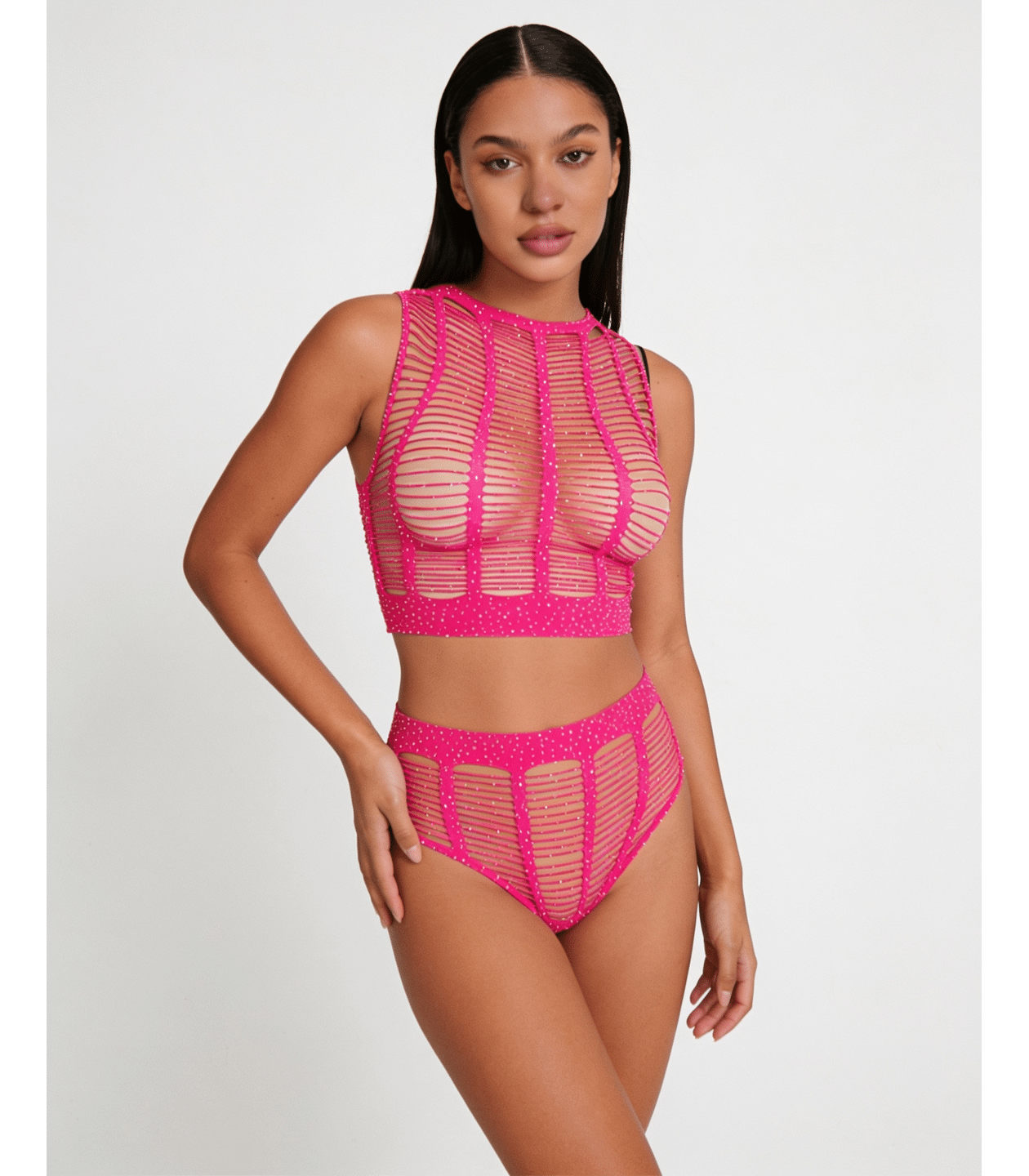 Love In Leather LIN010 Rhinestone Two Piece Set One Size - MULTIPLE COLOURS