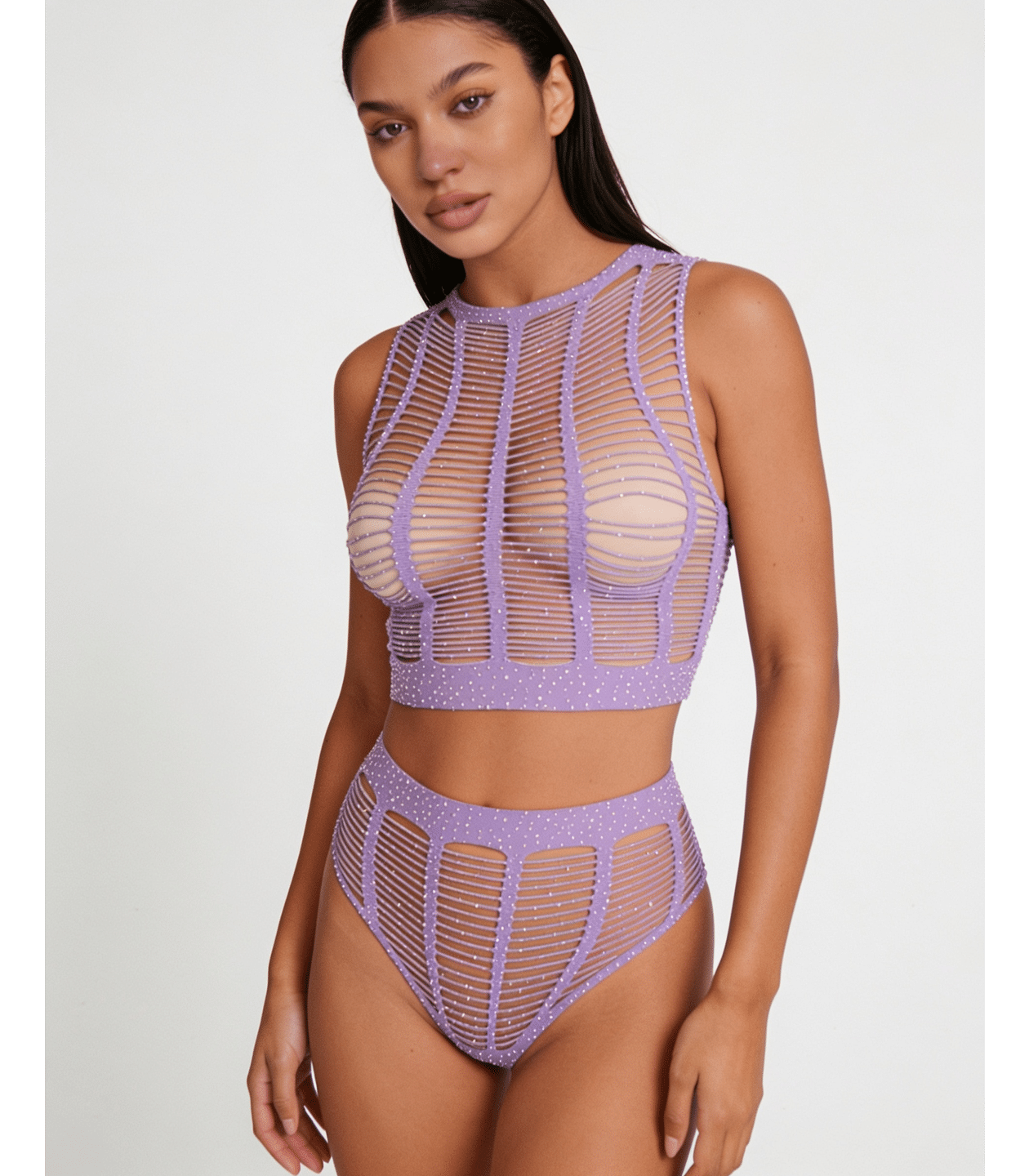 Love In Leather LIN010 Rhinestone Two Piece Set One Size - MULTIPLE COLOURS