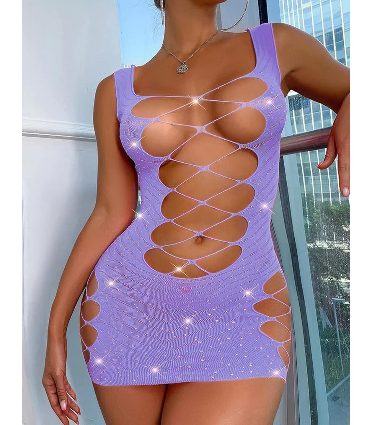 Love In Leather LIN011 Rhinestone Dress One Size - MULTIPLE COLOURS