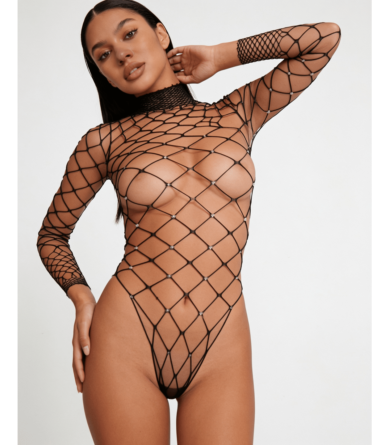 Love In Leather LIN014 Rhinestone Bodysuit One Size - MULTIPLE COLOURS