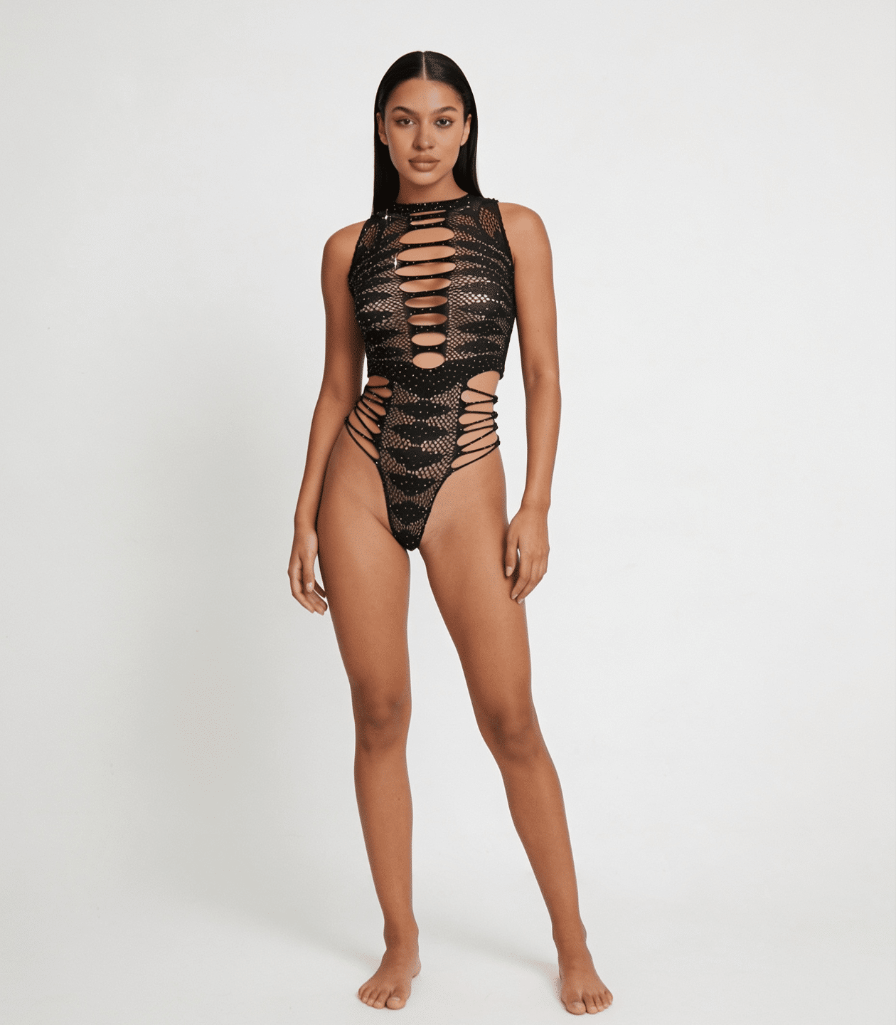Love In Leather LIN015 Rhinestone Bodysuit One Size - MULTIPLE COLOURS