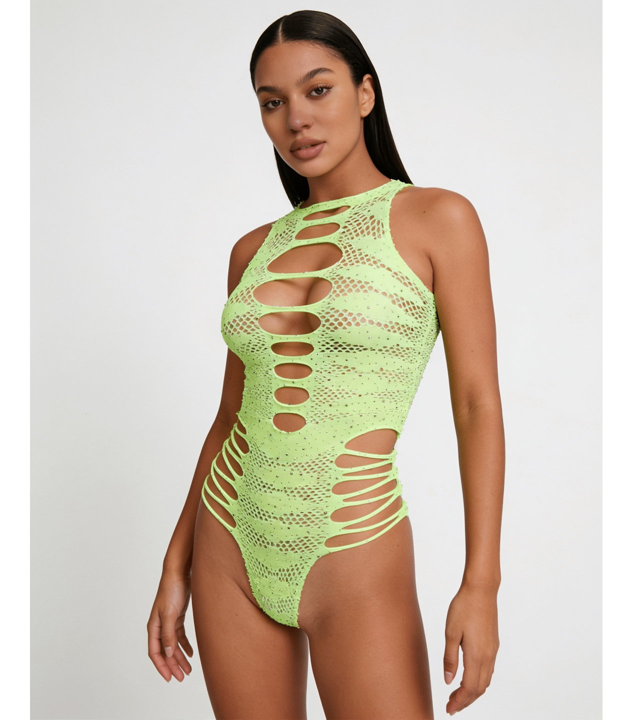 Love In Leather LIN015 Rhinestone Bodysuit One Size - MULTIPLE COLOURS