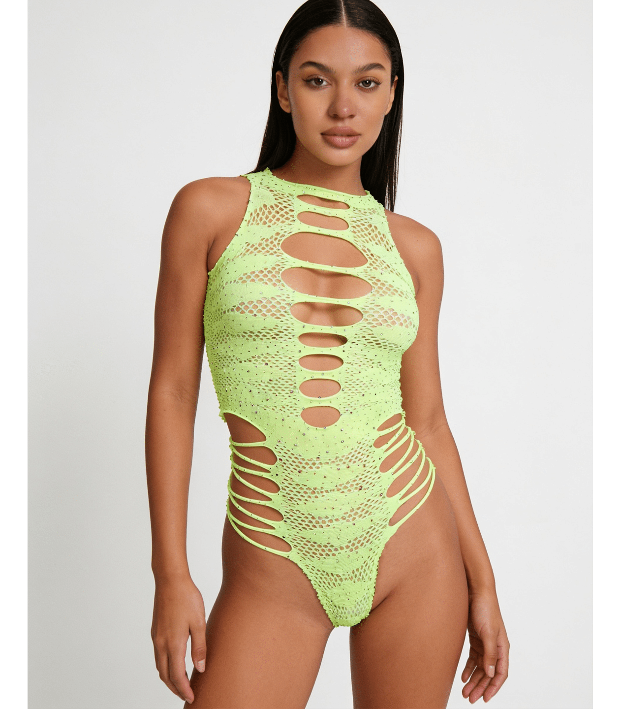 Love In Leather LIN015 Rhinestone Bodysuit One Size - MULTIPLE COLOURS