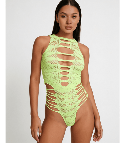 Love In Leather LIN015 Rhinestone Bodysuit One Size - MULTIPLE COLOURS