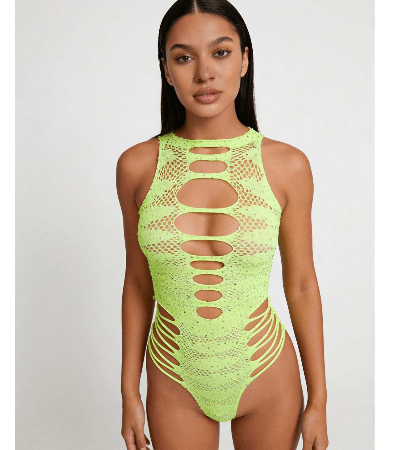 Love In Leather LIN015 Rhinestone Bodysuit One Size - MULTIPLE COLOURS
