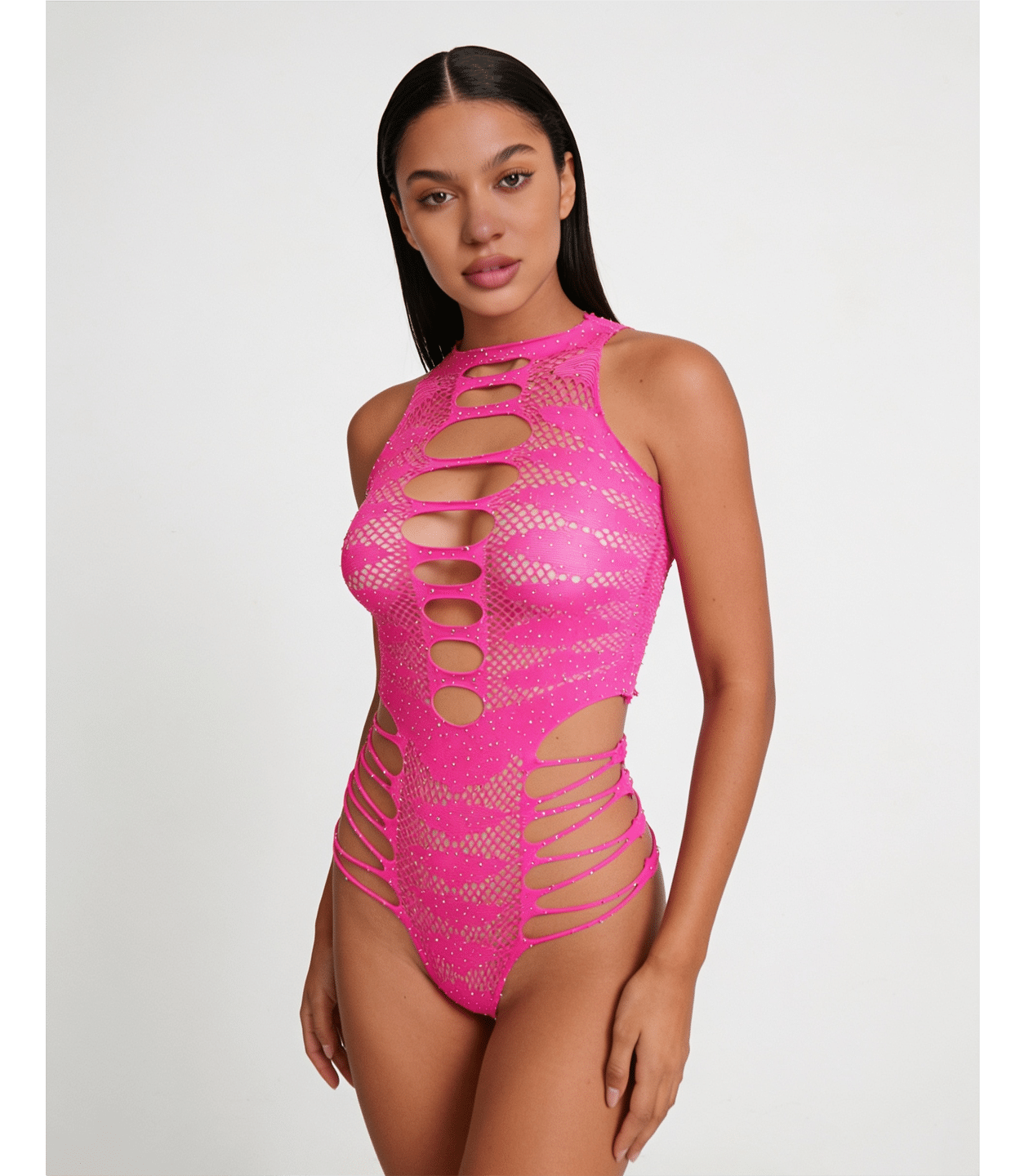 Love In Leather LIN015 Rhinestone Bodysuit One Size - MULTIPLE COLOURS