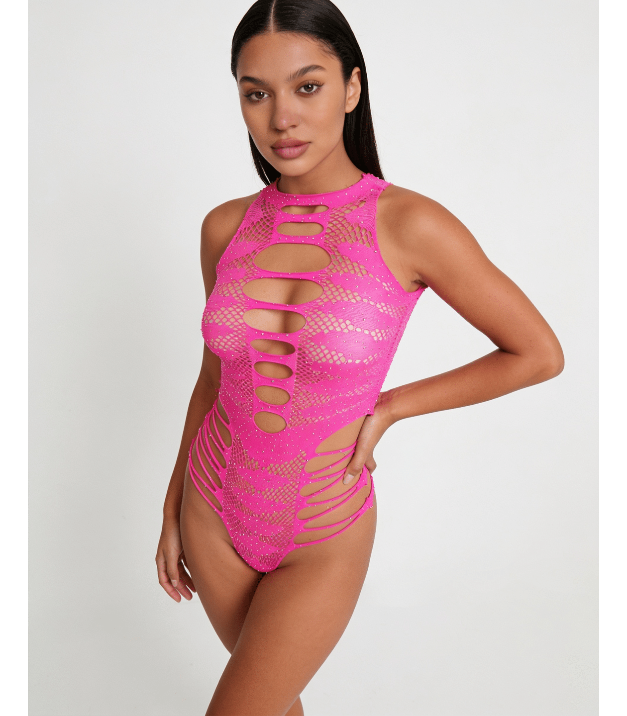 Love In Leather LIN015 Rhinestone Bodysuit One Size - MULTIPLE COLOURS