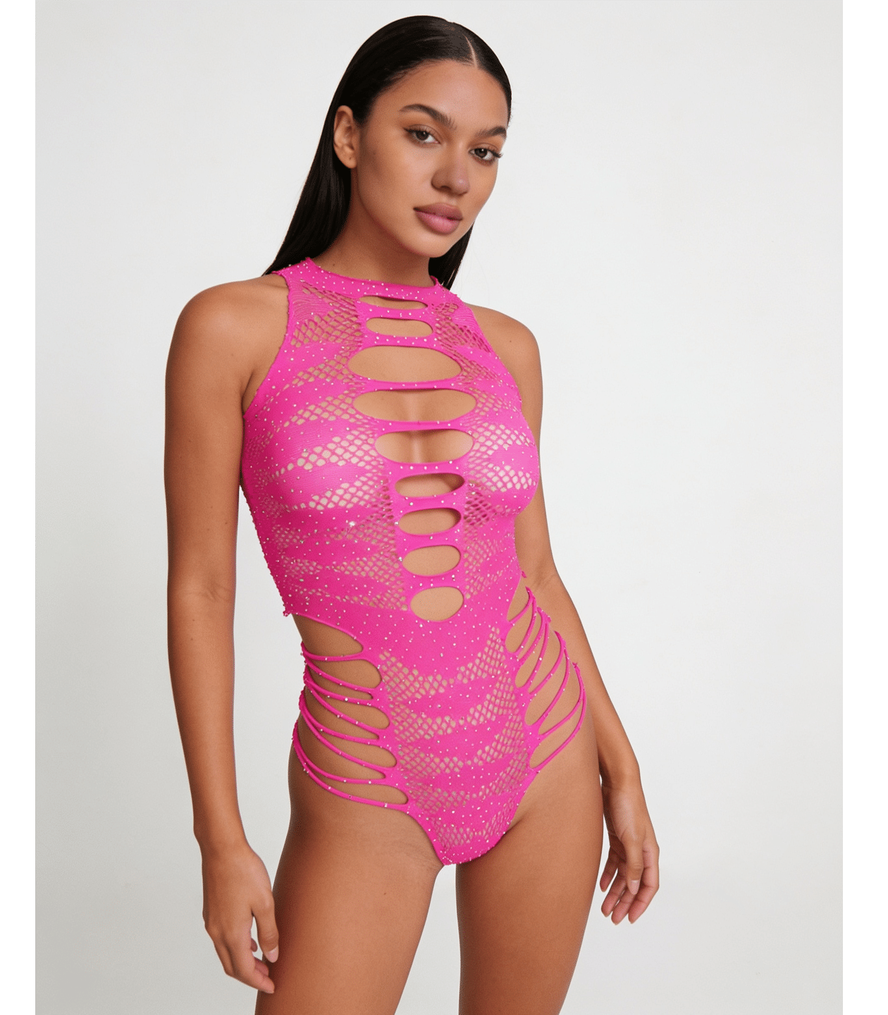 Love In Leather LIN015 Rhinestone Bodysuit One Size - MULTIPLE COLOURS
