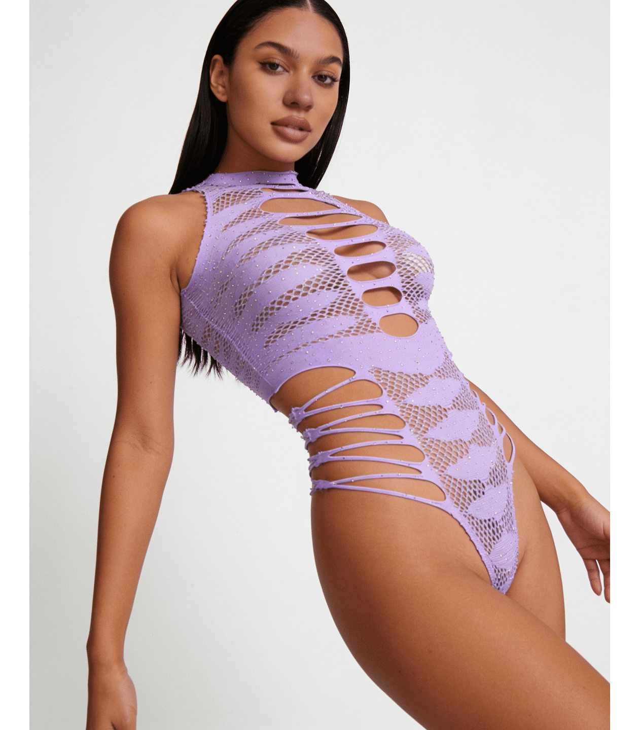 Love In Leather LIN015 Rhinestone Bodysuit One Size - MULTIPLE COLOURS