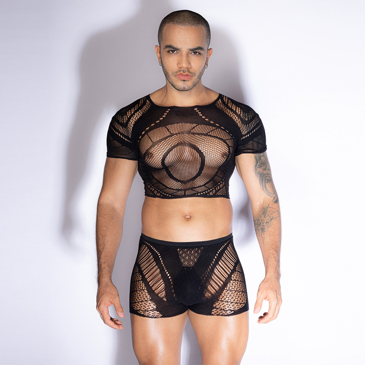 Love In Leather LIN127 Mens Short Sleeve Top & Trunks One Size