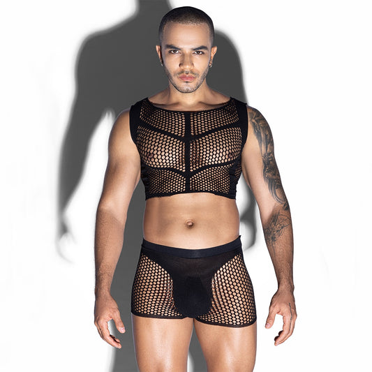 Love In Leather LIN130 Mens Sleeveless Top & Trunks One Size