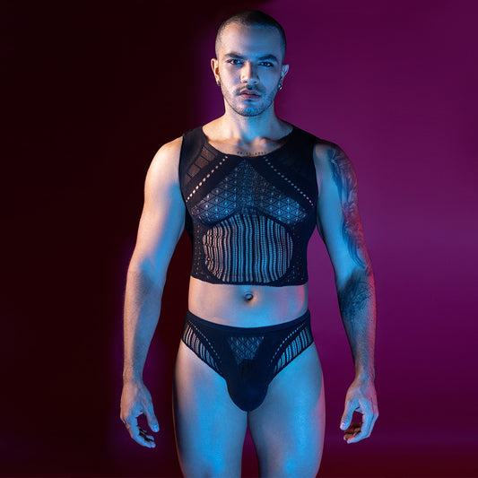 Love In Leather LIN130 Mens Sleeveless Top & Briefs One Size