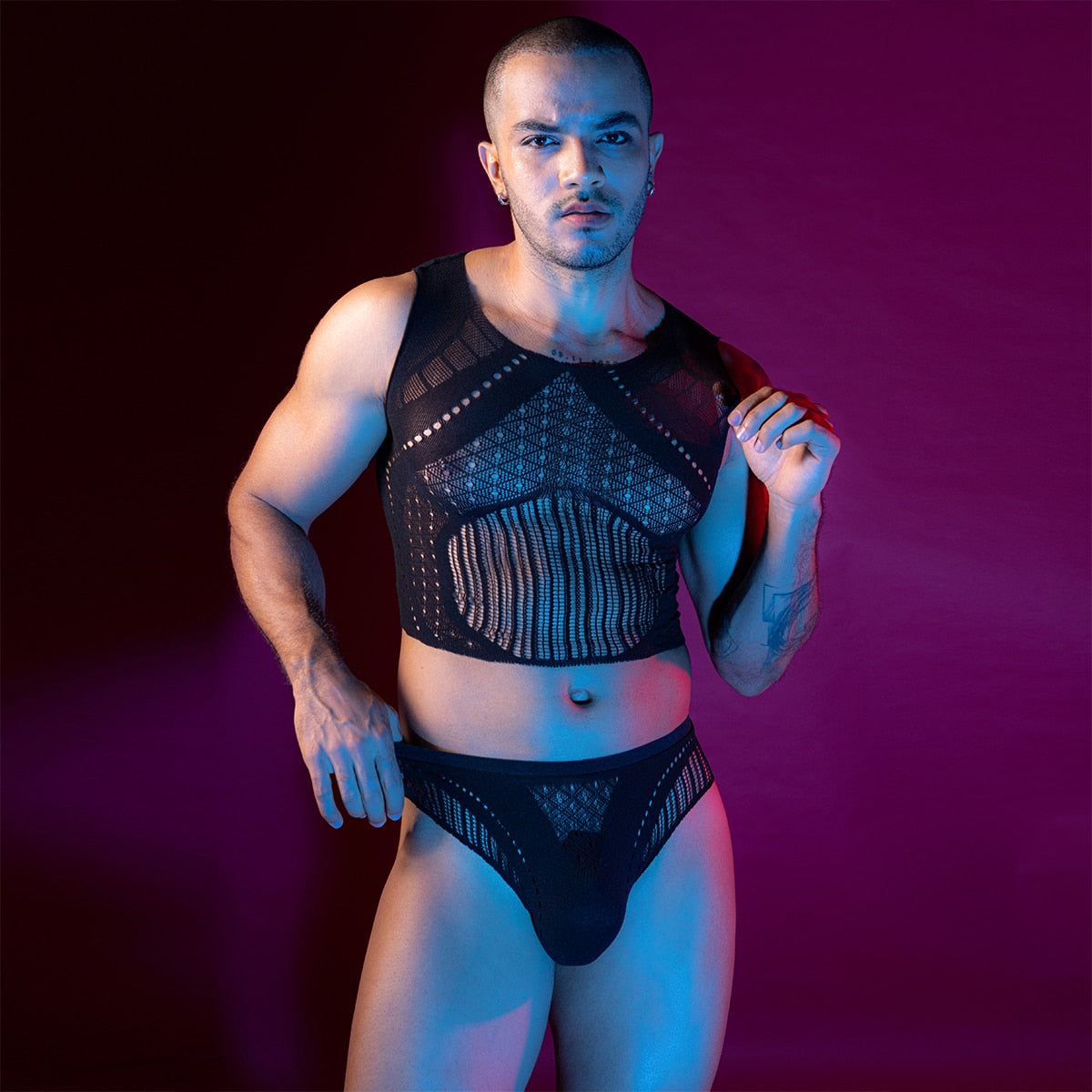 Love In Leather LIN130 Mens Sleeveless Top & Briefs One Size