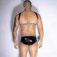 Love In Leather LIN127 Mens Two Piece Wet Look Full Briefs With Metallic Chain Print One Size