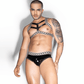 Love In Leather LIN127 Mens Two Piece Wet Look Full Briefs With Metallic Chain Print One Size