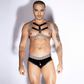 Love In Leather LIN127 Mens Two Piece Wet Look Full Briefs With Metallic Chain Print One Size