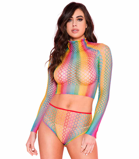 Cindy Love Two Piece Rainbow Bodystocking Set Size OS