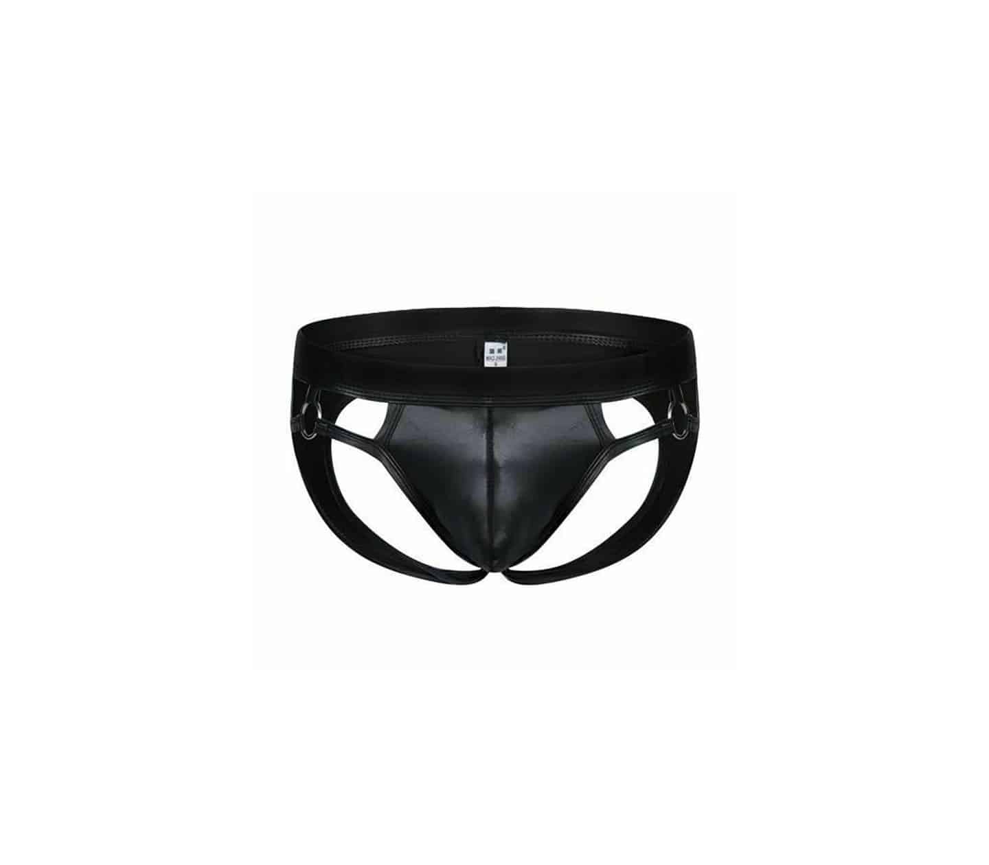 Love In Leather Mens Wet Look Jock Strap Style With Ring Details Black Size S/M or L/XL