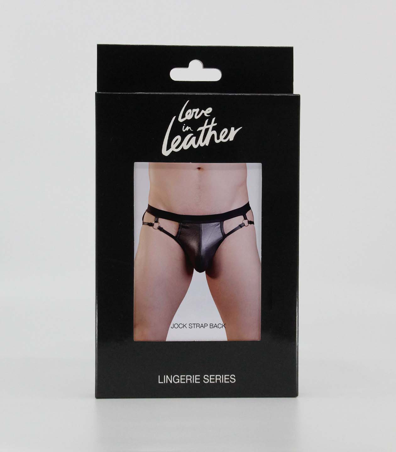 Love In Leather Mens Wet Look Jock Strap Style With Ring Details Black Size S/M or L/XL