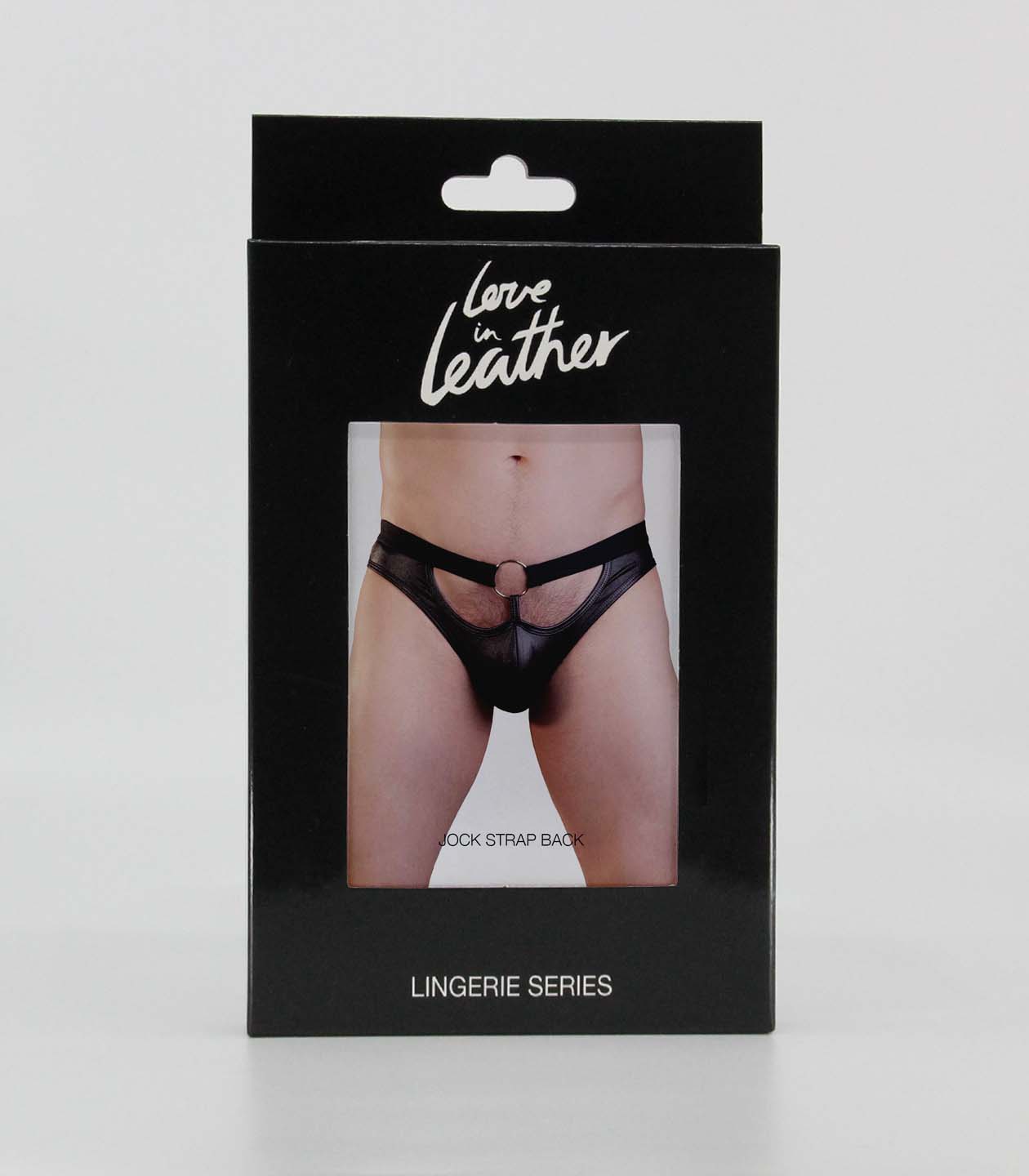 Love In Leather Mens Wet Look Jock Strap Style Cut Outs And Ring Details Black Size S/M or L/XL
