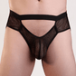 Love In Leather Mens Mesh Underwear With Front Cut Out Black Size S/M or L/XL