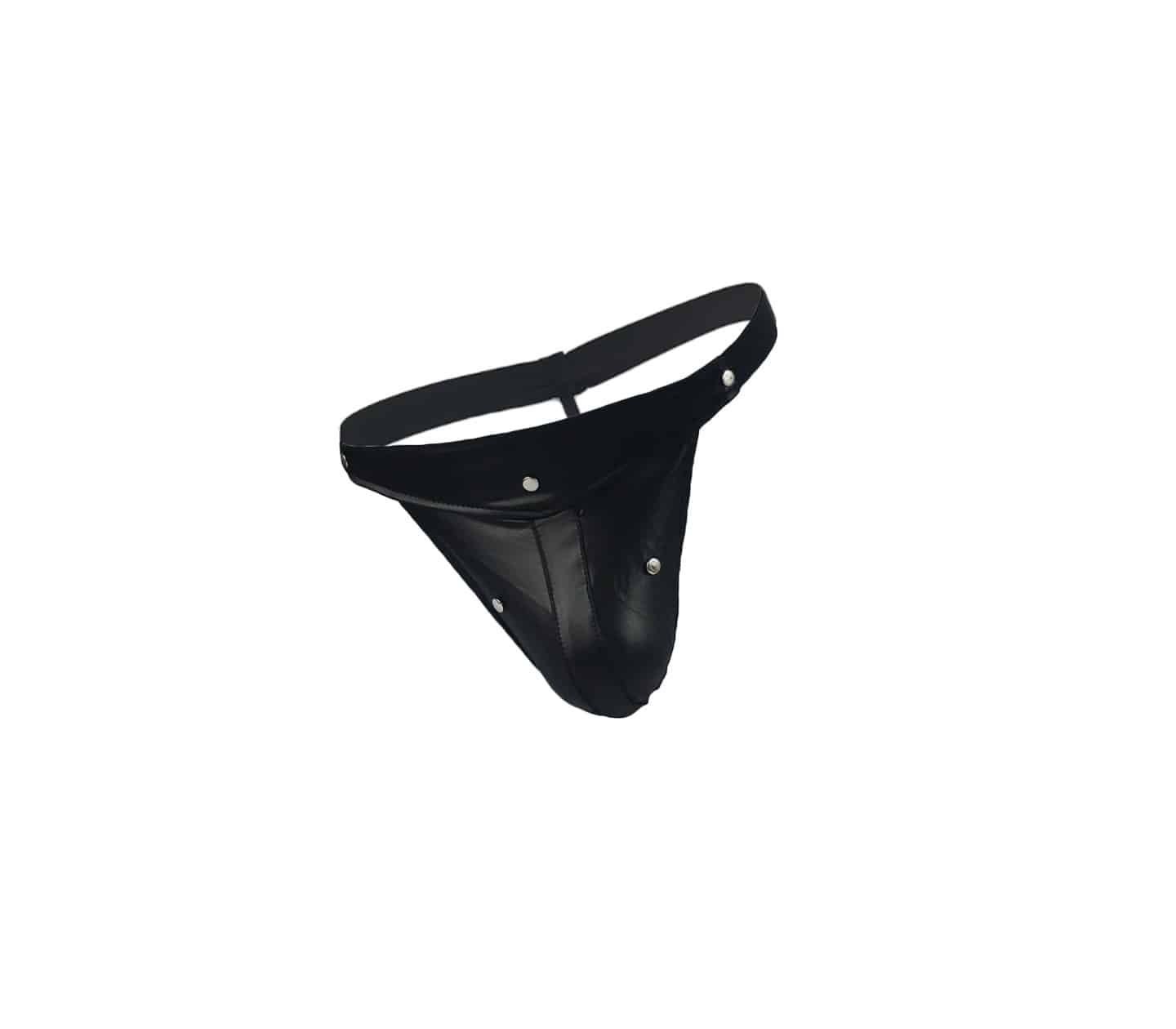 Love In Leather Mens Wet Look G-string With Press Stud Details Black Size S/M or L/XL