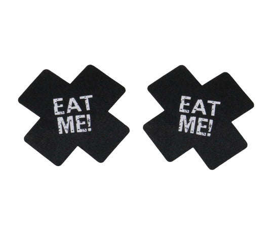 Love In Leather Eat Me Satin Cross Nipple Pasties