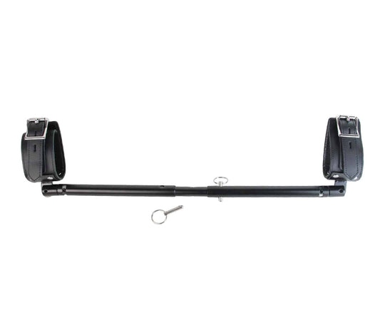 Love In Leather Black Metal Bar Shackle With Leather Cuffs