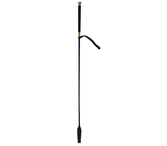 Love In Leather Flexible Black Riding Crop With Wrist Strap And And Coloured Metal Ferule And Cap WHI004