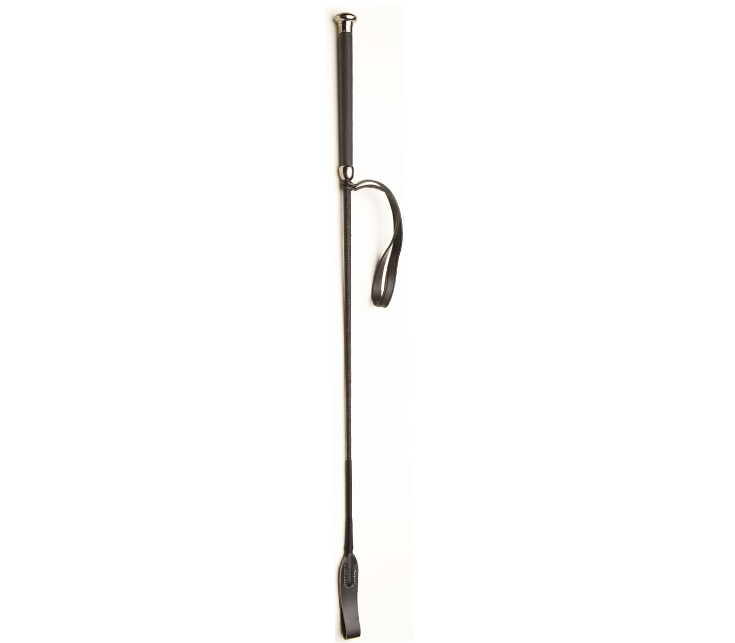 Love In Leather Flexible Black Riding Crop With Wrist Strap And And Coloured Metal Ferule And Cap WHI004