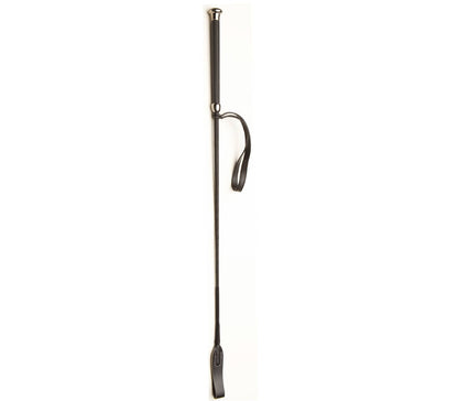 Love In Leather Flexible Black Riding Crop With Wrist Strap And And Coloured Metal Ferule And Cap WHI004