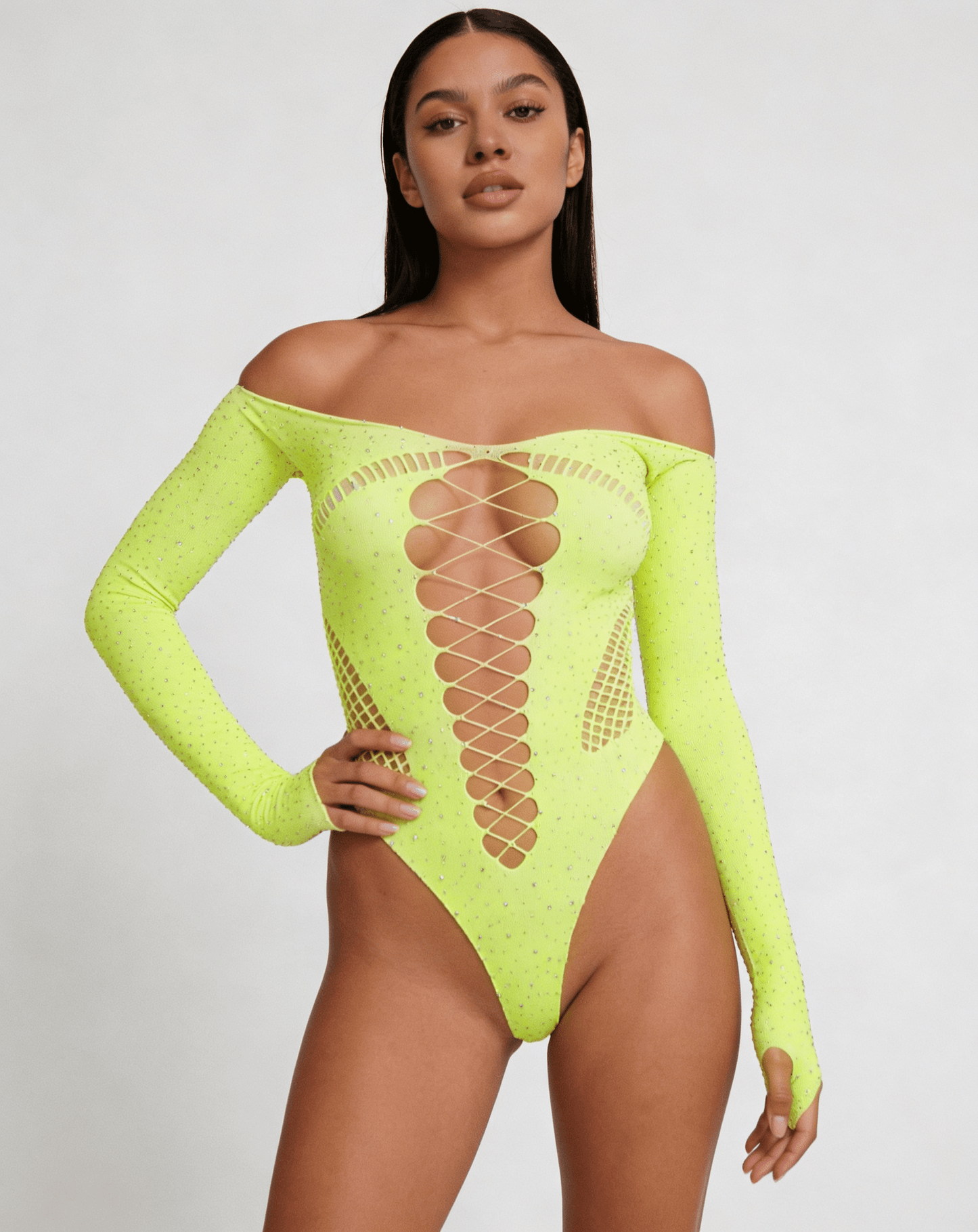 Love In Leather LIN009 Rhinestone Bodysuit One Size - MULTIPLE COLOURS