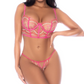 Mapale Candy Crush Lace Up Bra and Thong 2 Pc Set Pink Size S/M/L