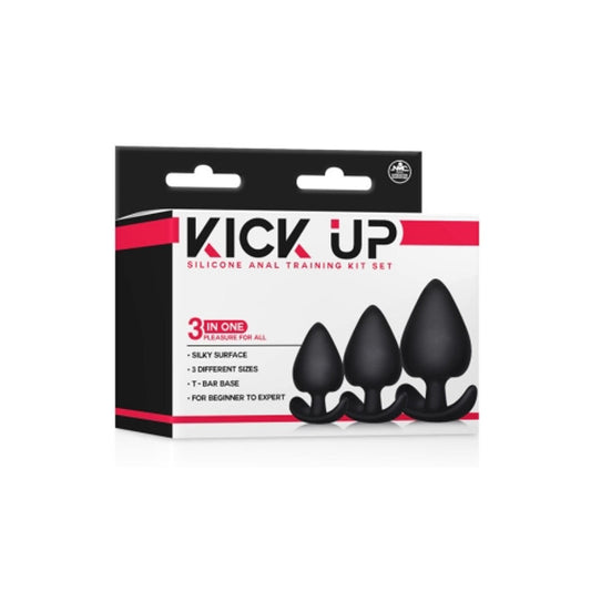 Excellent Power Kick Up - 3 in 1 Silicone Anal Training Set Black 7A