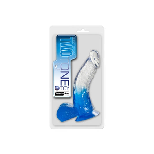 Excellent Power Two Tone 6" PVC Dong in Clear/Blue (With Balls)